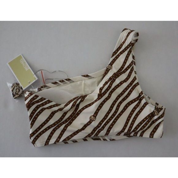 Michael Kors Women Sz XS Bone Diagonal Belt Logo Ring 1-Shoulder Bikini Top $80 - Picture 8 of 9